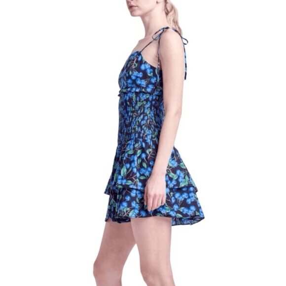 English Factory Blueberry Print Smocked Rayon Mini Dress Sundress Size M - Picture 2 of 12